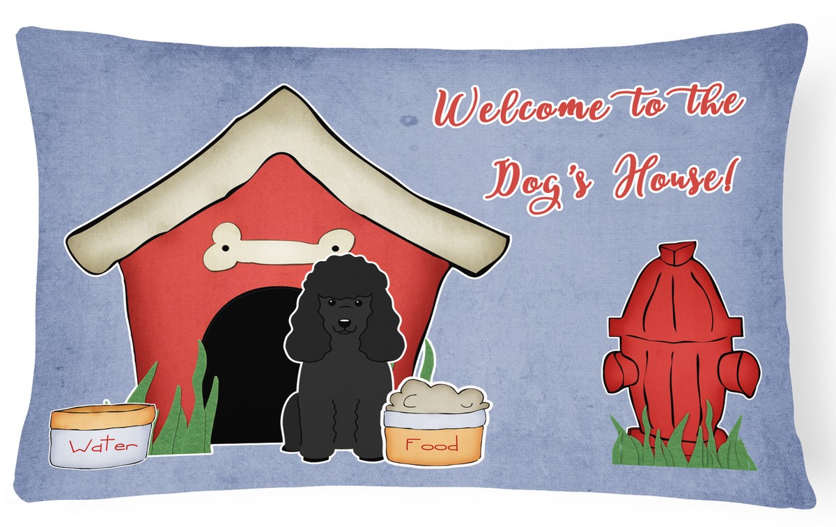 Dog House Collection Poodle Black Canvas Fabric Decorative Pillow