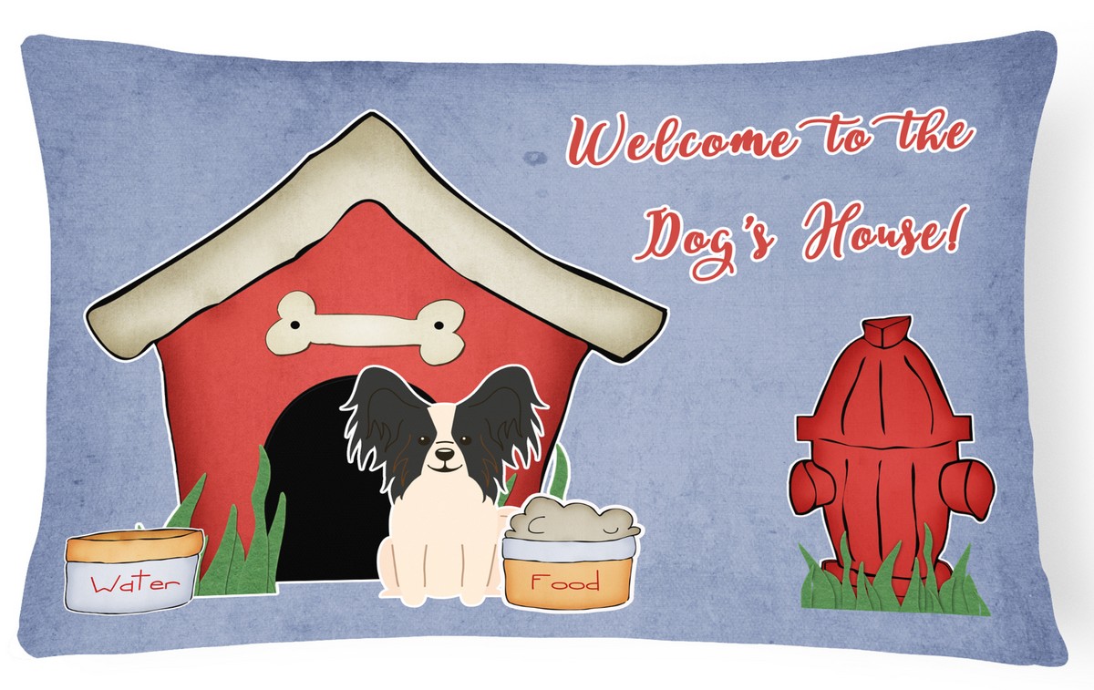 Dog House Collection Papillon Black & White Canvas Fabric Decorative Pillow - 12in. H x 3in. W x 16in. L
