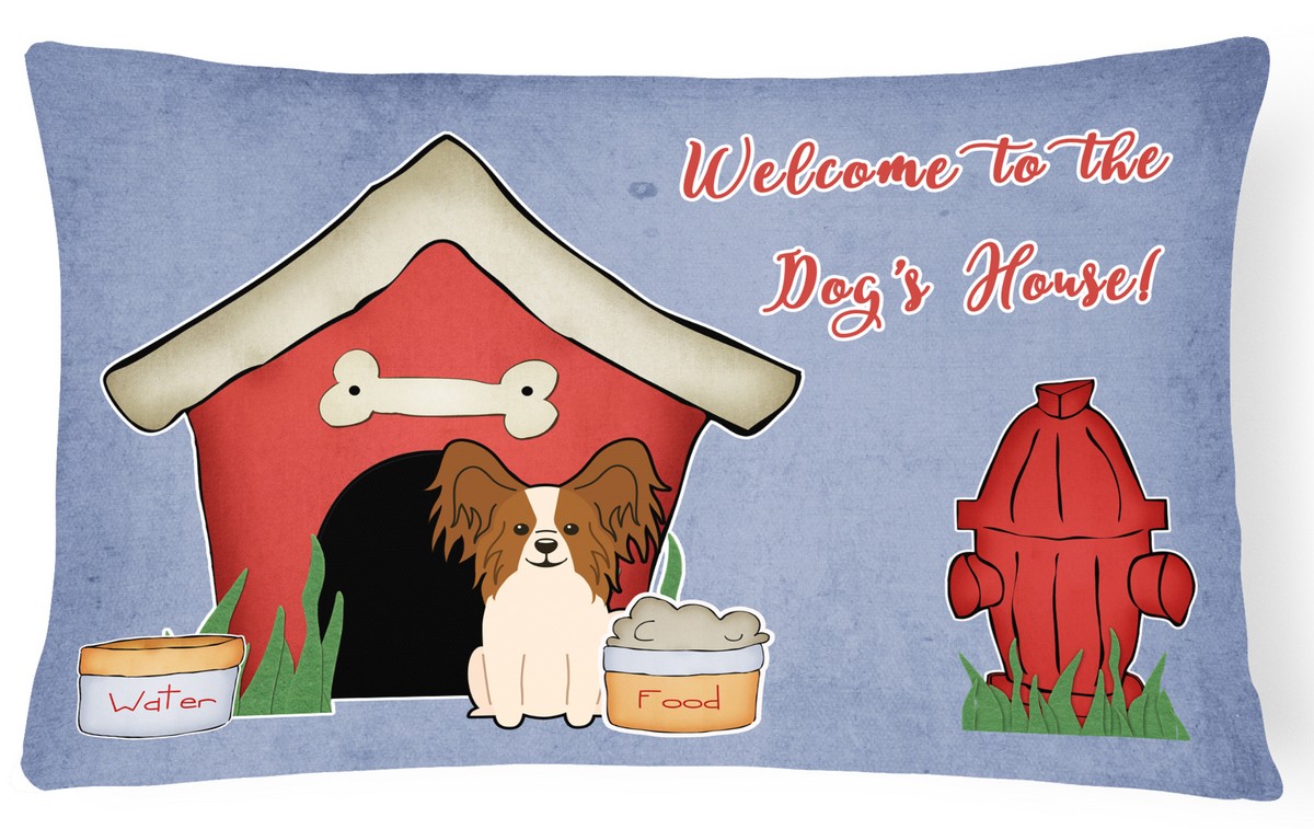 Dog House Collection Papillon Red & White Canvas Fabric Decorative Pillow