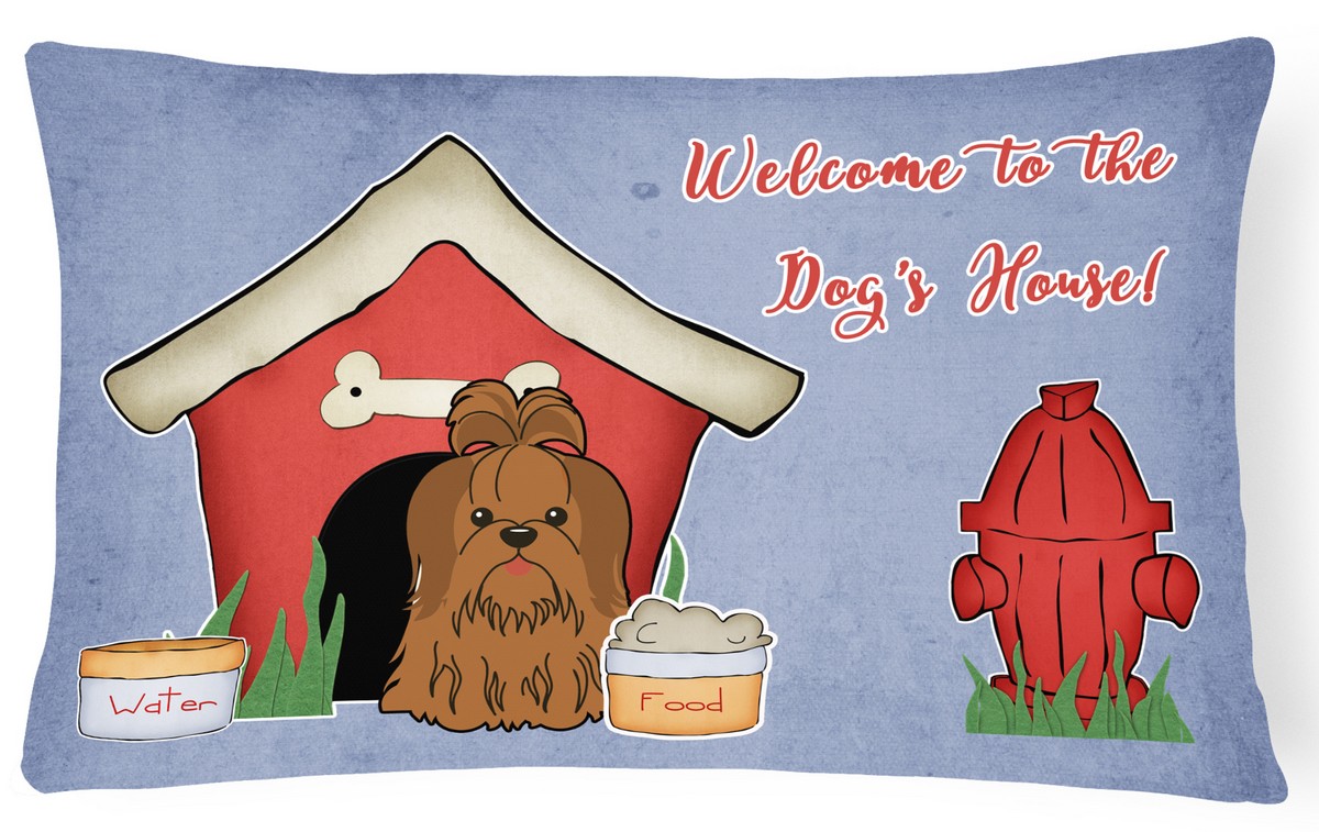 Dog House Collection Shih Tzu Silver & Chocolate Canvas Fabric Decorative Pillow