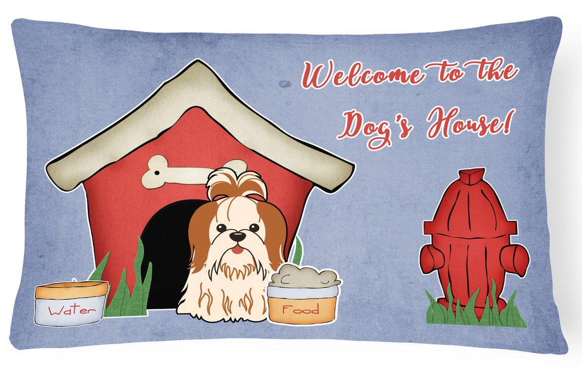 Dog House Collection Shih Tzu Red & White Canvas Fabric Decorative Pillow