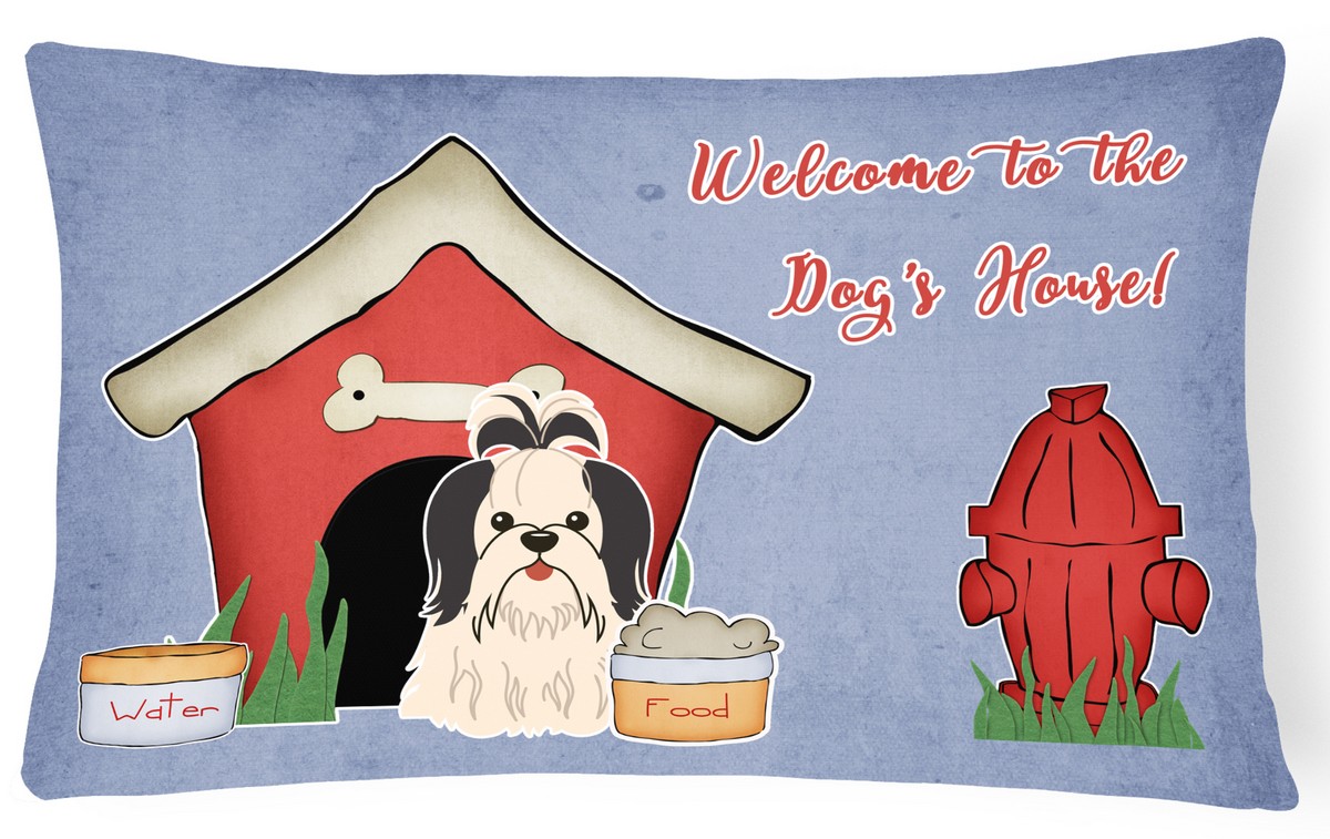 Dog House Collection Shih Tzu Black & White Canvas Fabric Decorative Pillow