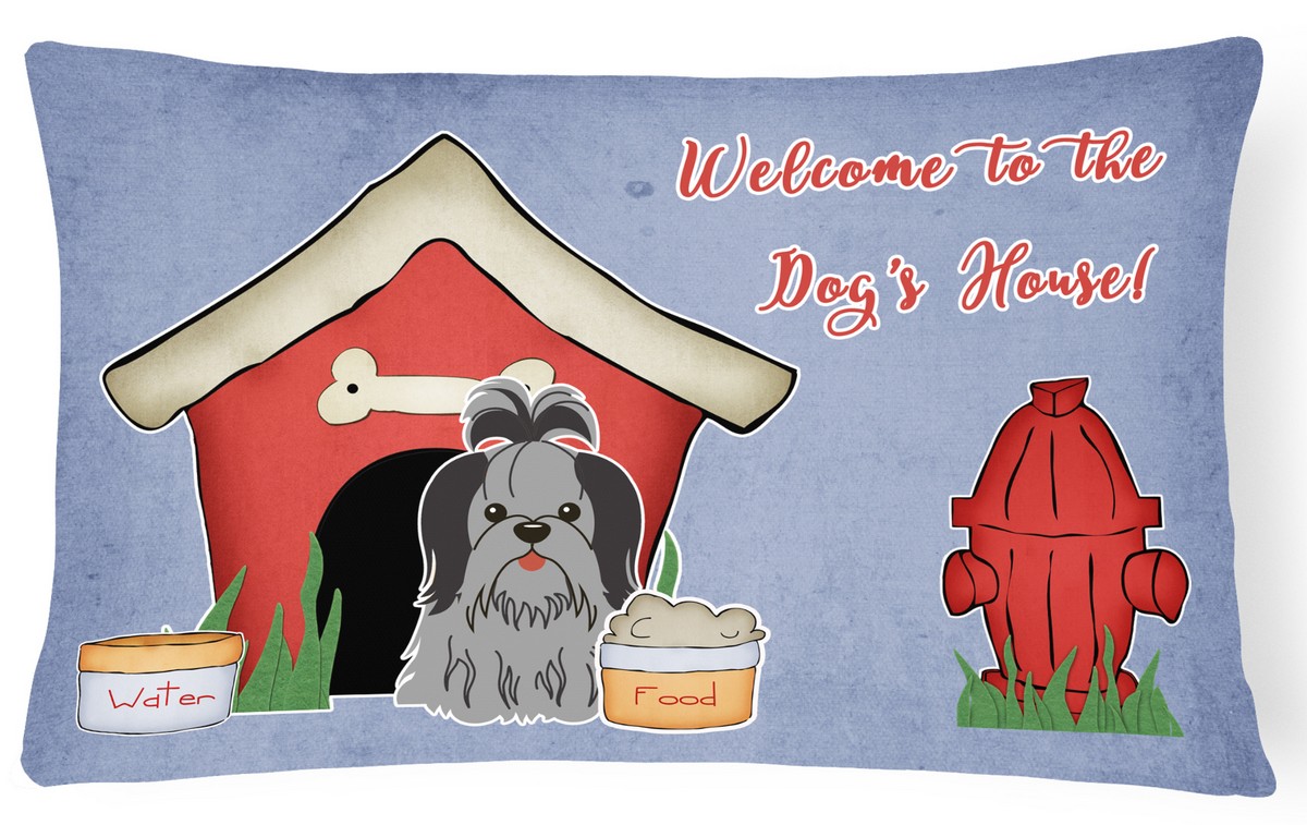 Dog House Collection Shih Tzu Black & Silver Canvas Fabric Decorative Pillow