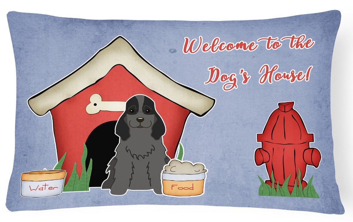 Dog House Collection Cocker Spaniel Black Canvas Fabric Decorative Pillow