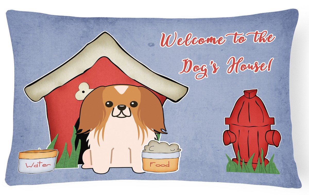 Dog House Collection Pekingnese Red & White Canvas Fabric Decorative Pillow