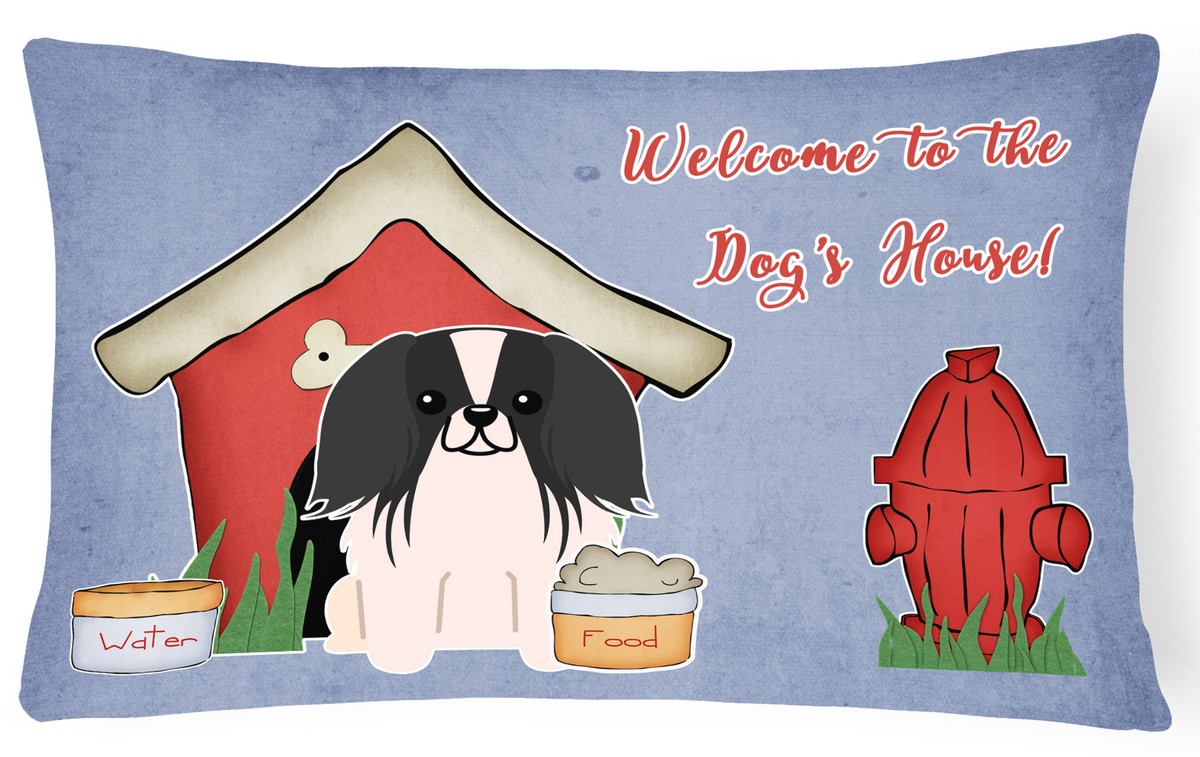 Dog House Collection Pekingnese Black & White Canvas Fabric Decorative Pillow