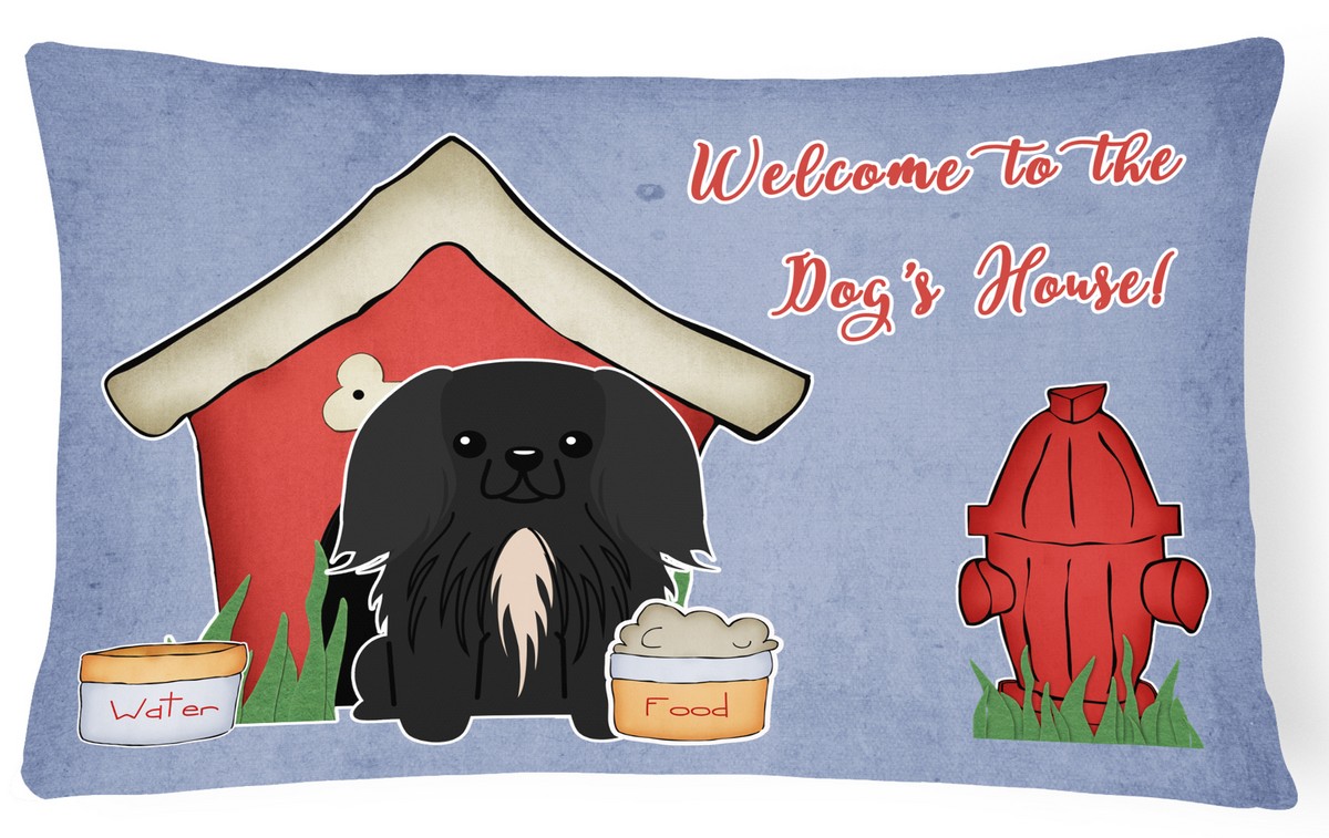Dog House Collection Pekingnese Black Canvas Fabric Decorative Pillow
