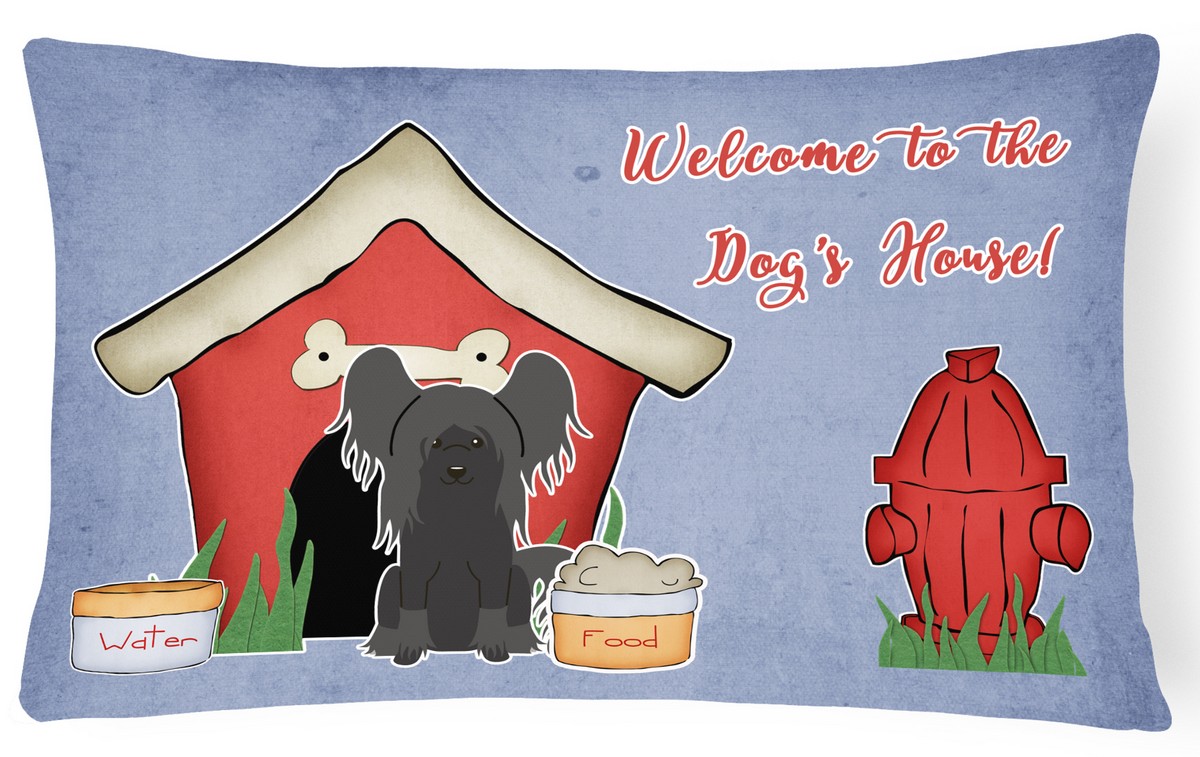 Dog House Collection Chinese Crested Black Canvas Fabric Decorative Pillow
