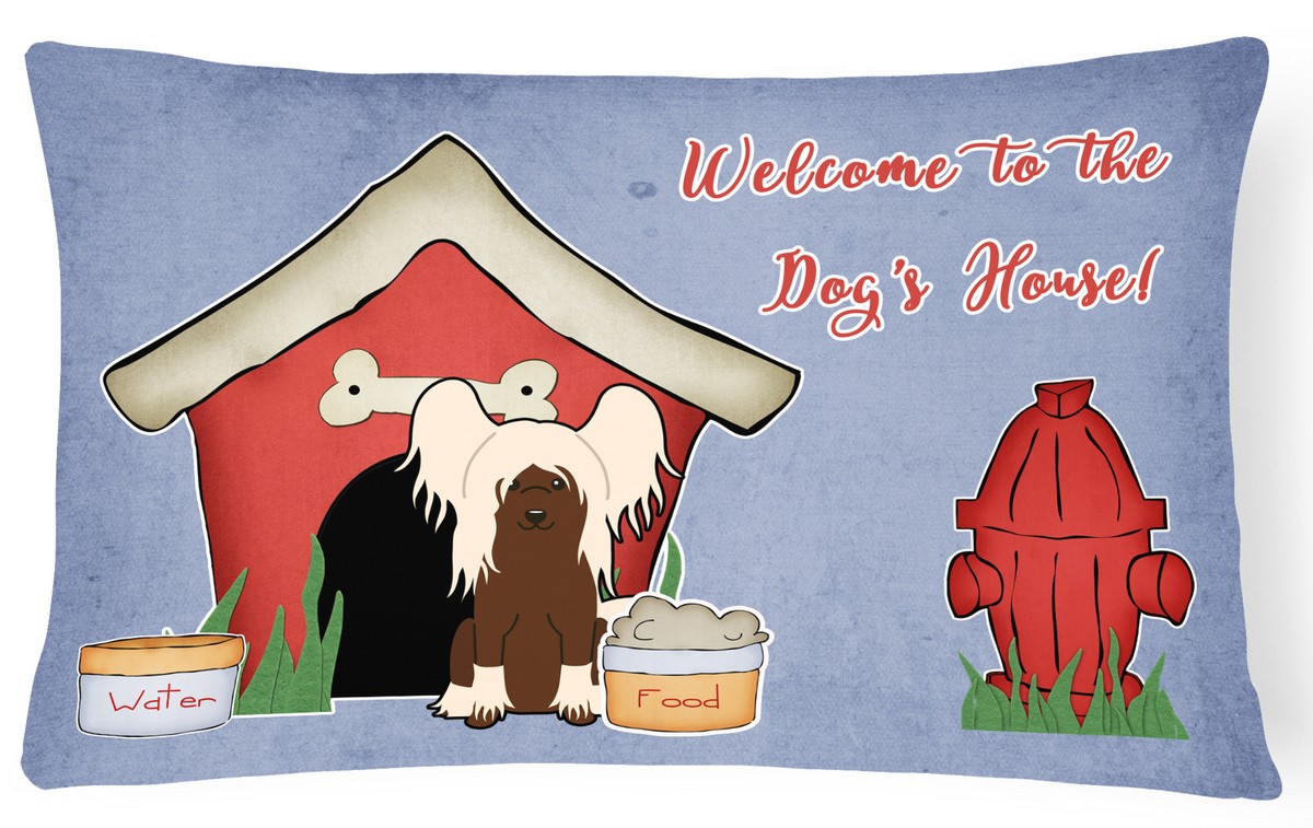 Dog House Collection Chinese Crested Cream Canvas Fabric Decorative Pillow