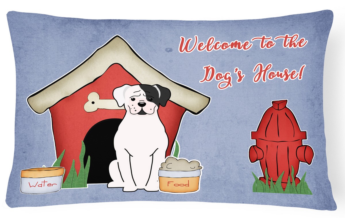 Dog House Collection White Boxer Cooper Canvas Fabric Decorative Pillow - 12in. H x 3in. W x 16in. L - 0.95 lbs