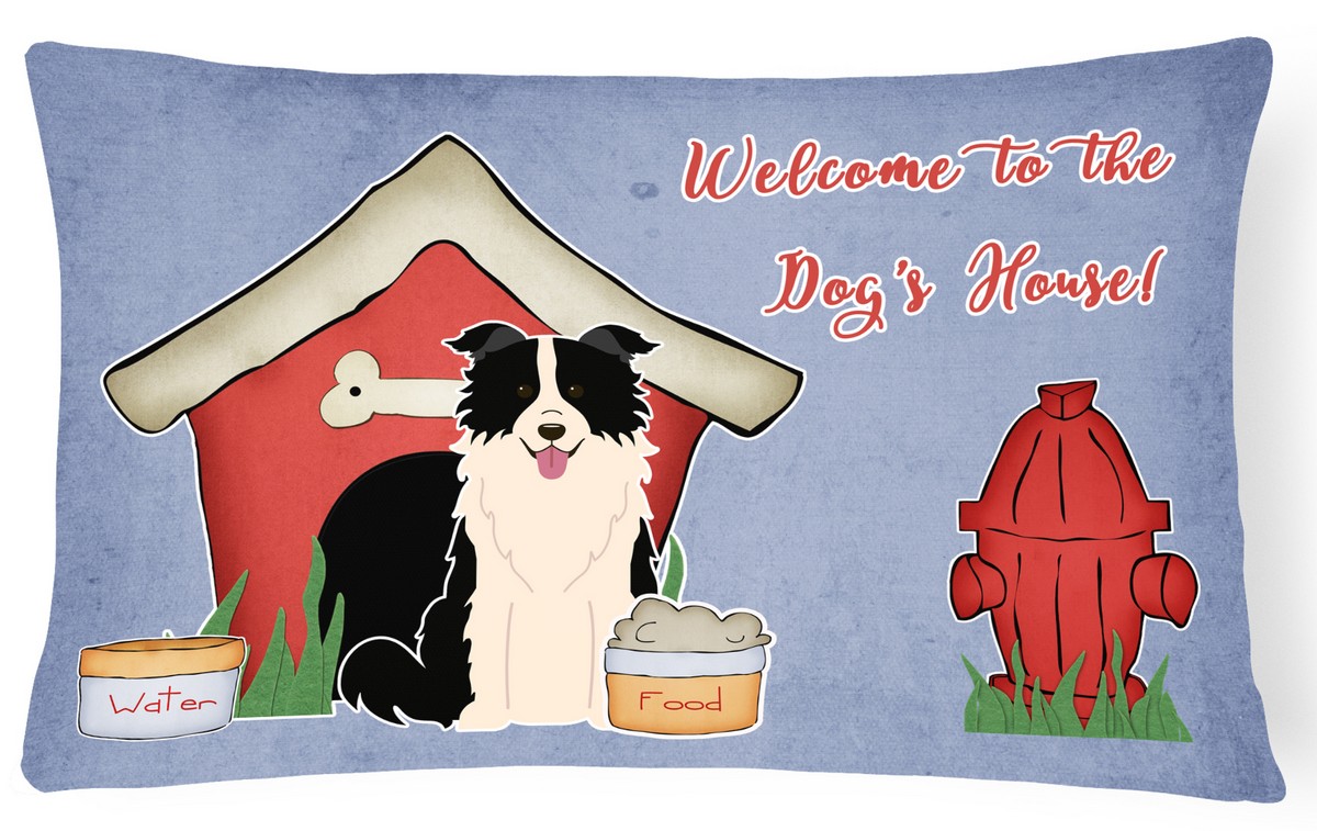 Dog House Collection Border Collie Black & White Canvas Fabric Decorative Pillow