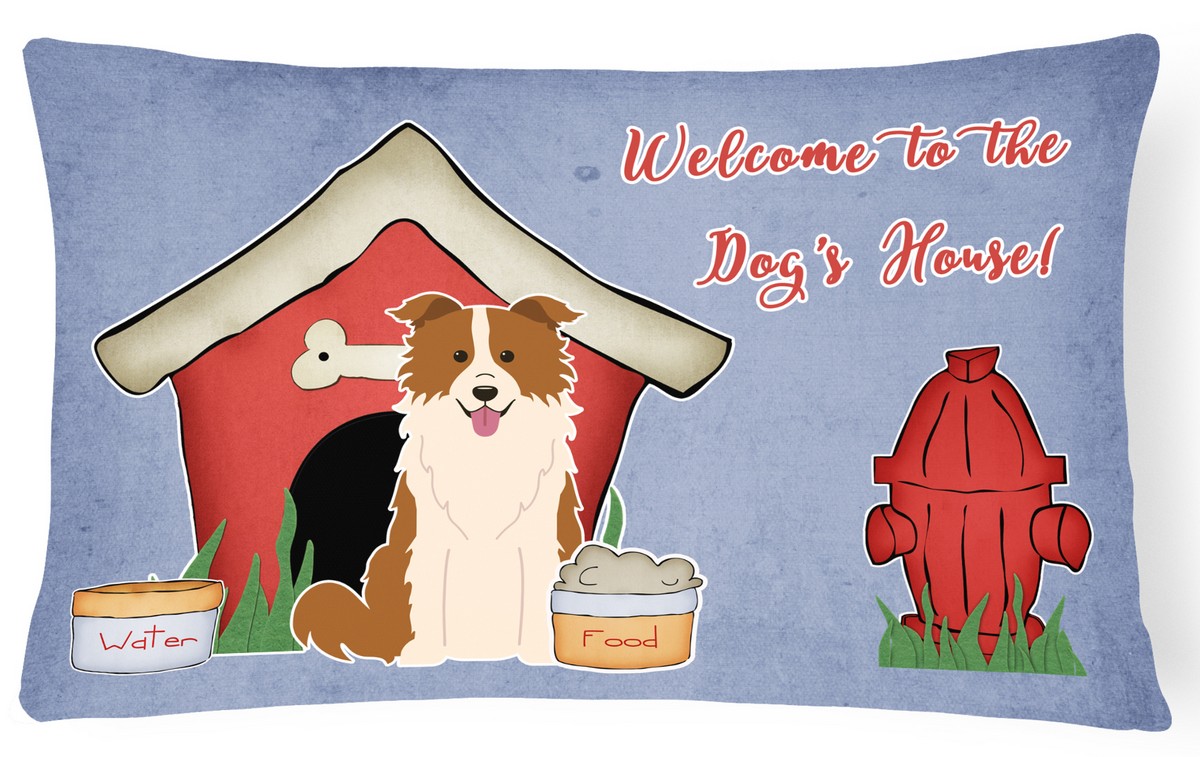 Dog House Collection Border Collie Red & White Canvas Fabric Decorative Pillow