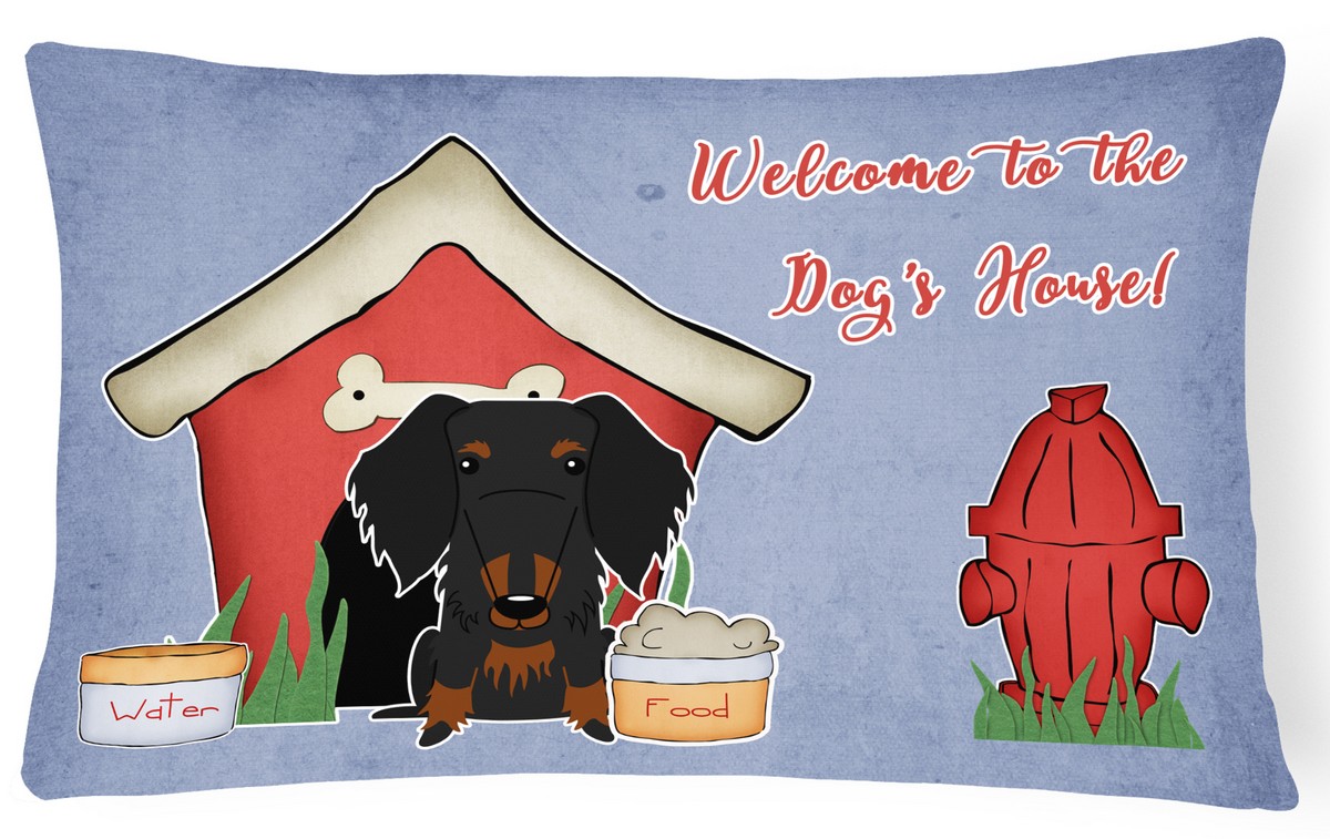 Dog House Collection Wire Haired Dachshund Black & Tan Canvas Fabric Decorative Pillow