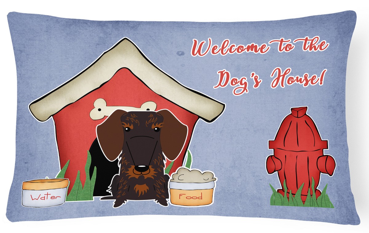 Dog House Collection Wire Haired Dachshund Chocolate Canvas Fabric Decorative Pillow