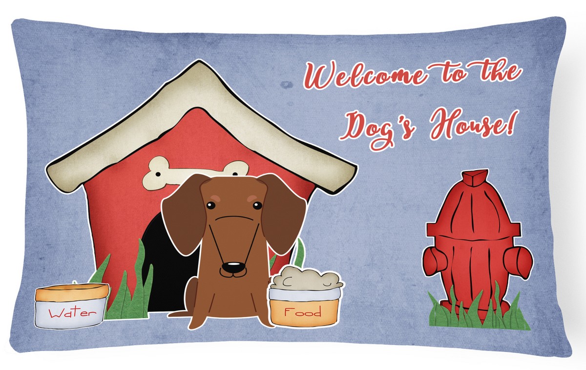 Dog House Collection Dachshund Red & Brown Canvas Fabric Decorative Pillow