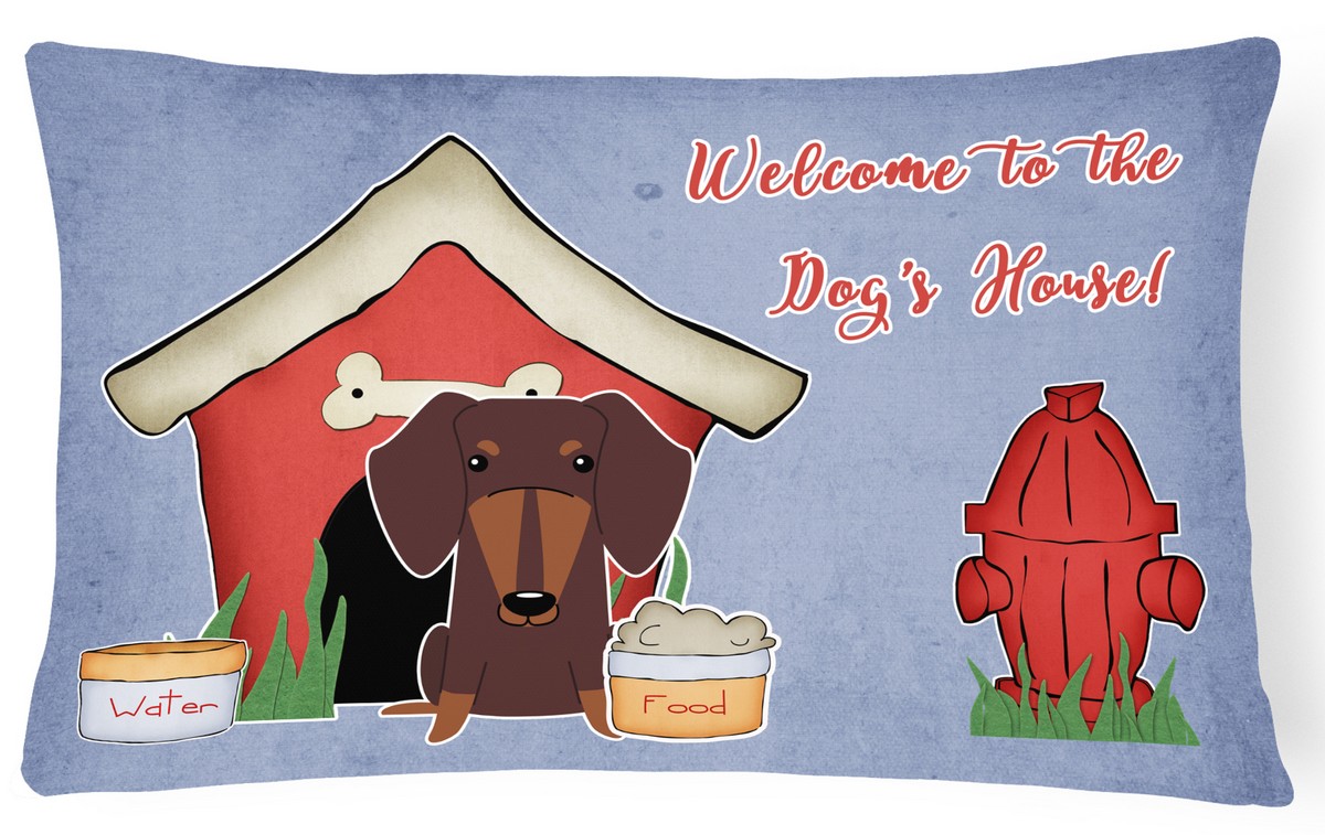 Dog House Collection Dachshund Chocolate Canvas Fabric Decorative Pillow