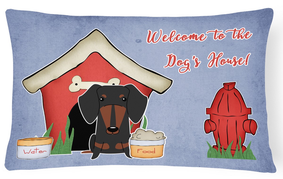 Dog House Collection Dachshund Black & Tan Canvas Fabric Decorative Pillow