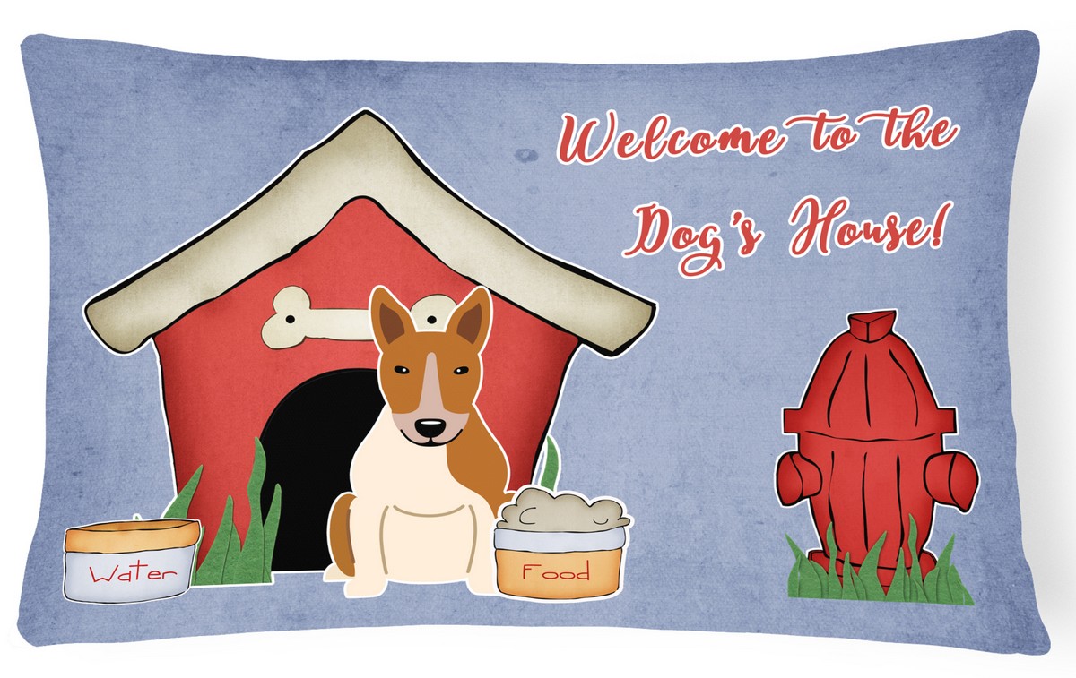 Dog House Collection Bull Terrier Red & White Canvas Fabric Decorative Pillow