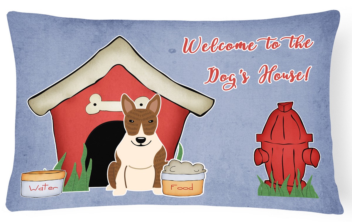 Dog House Collection Bull Terrier Brindle Canvas Fabric Decorative Pillow