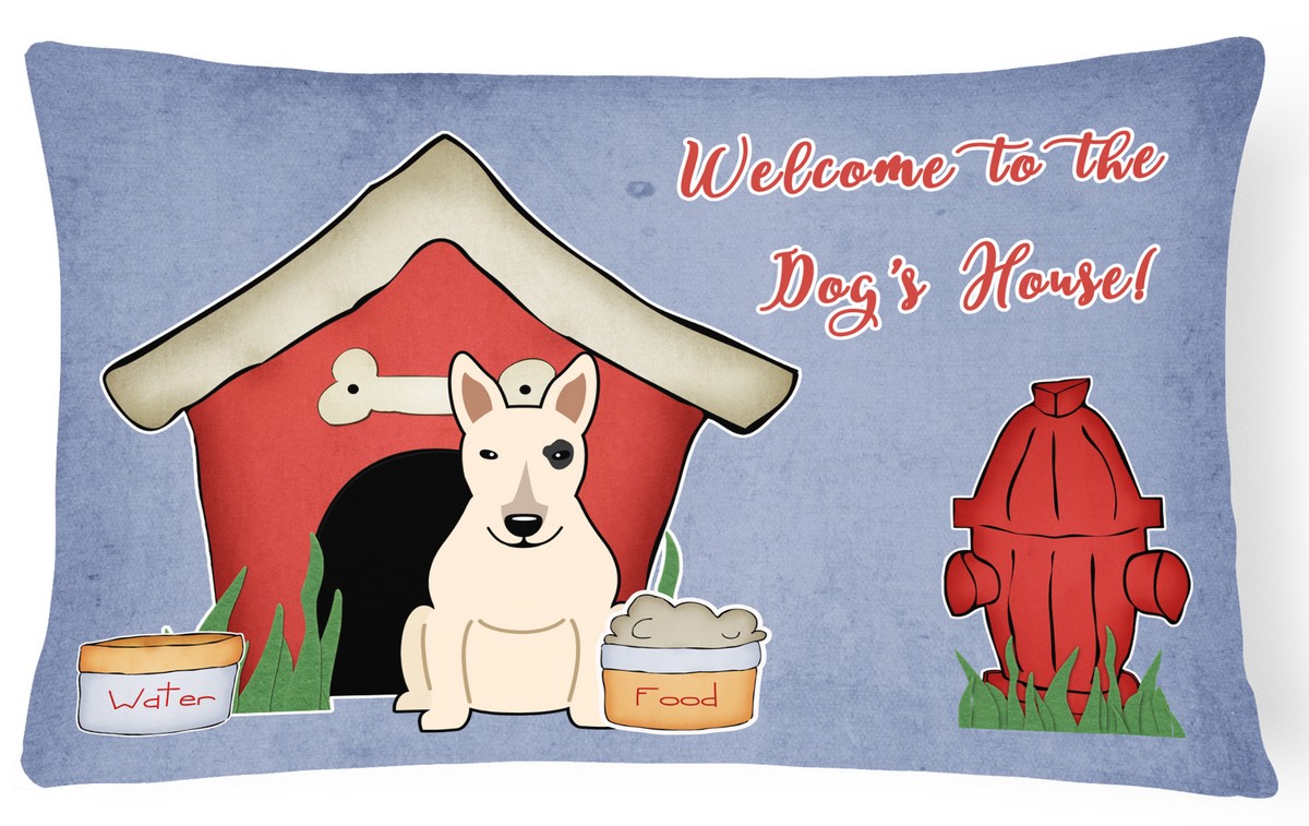 Dog House Collection Bull Terrier White Canvas Fabric Decorative Pillow
