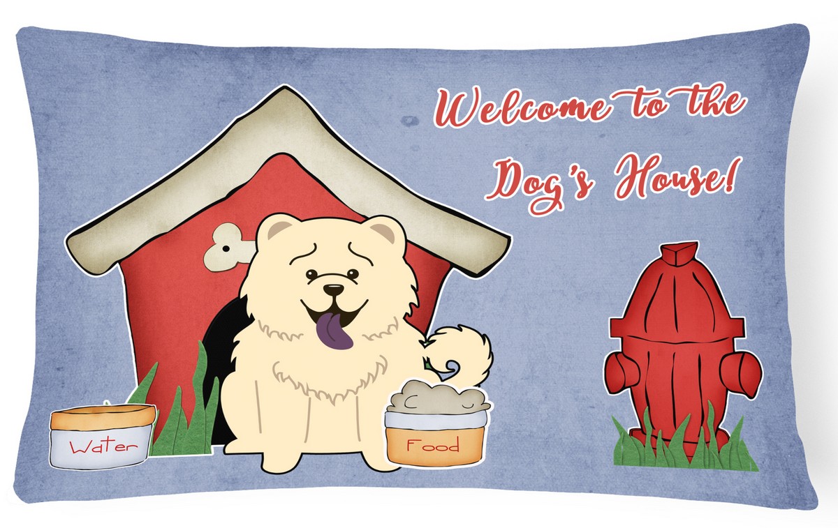 Dog House Collection Chow Chow White Canvas Fabric Decorative Pillow