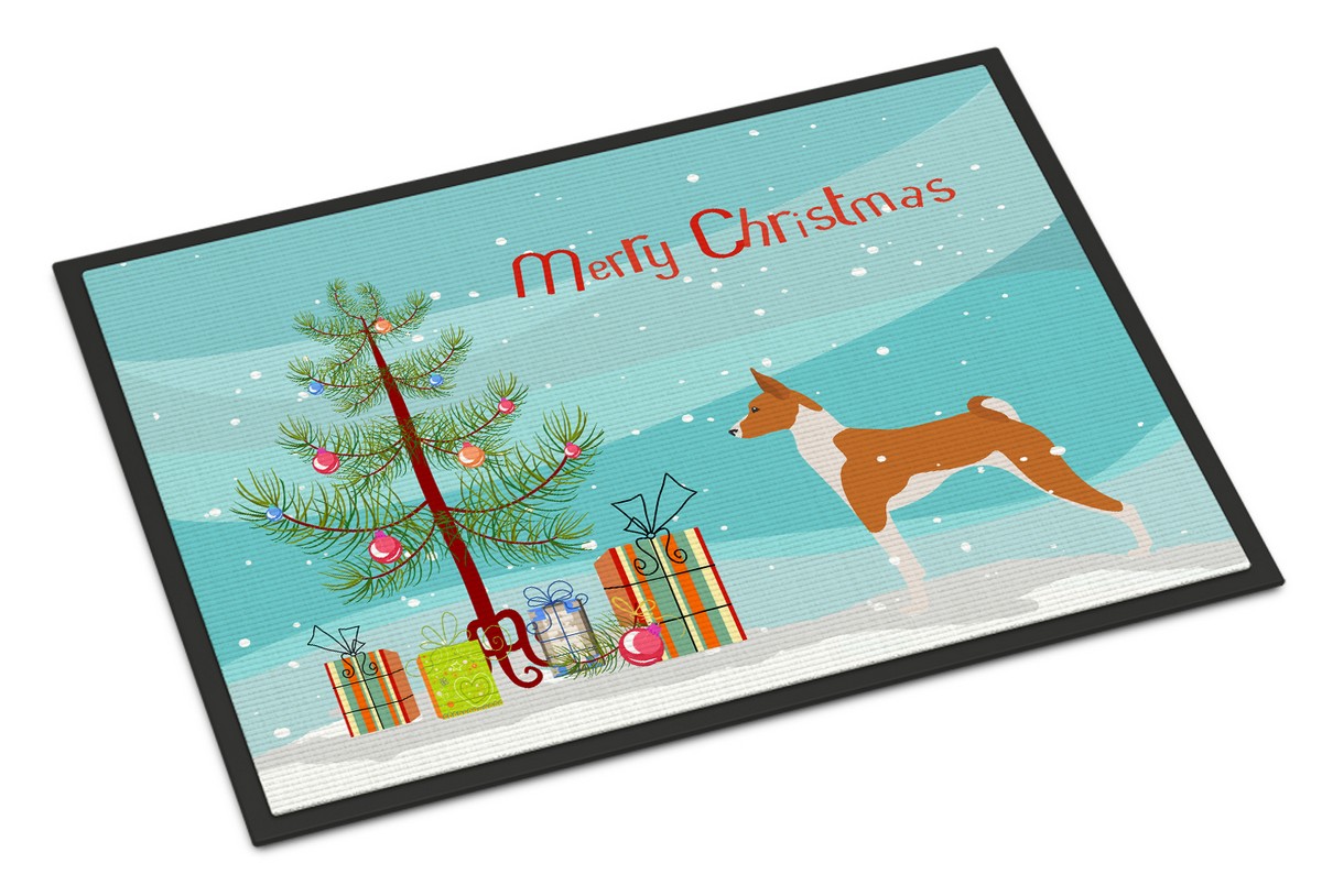 Basenji Merry Christmas Tree Indoor or Outdoor Mat 18x27