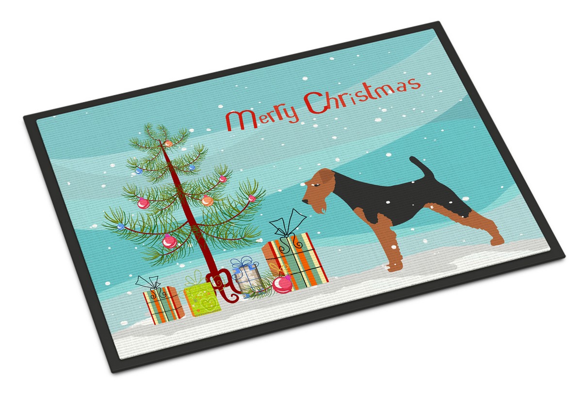 Welsh Terrier Merry Christmas Tree Indoor or Outdoor Mat - 24 x 36