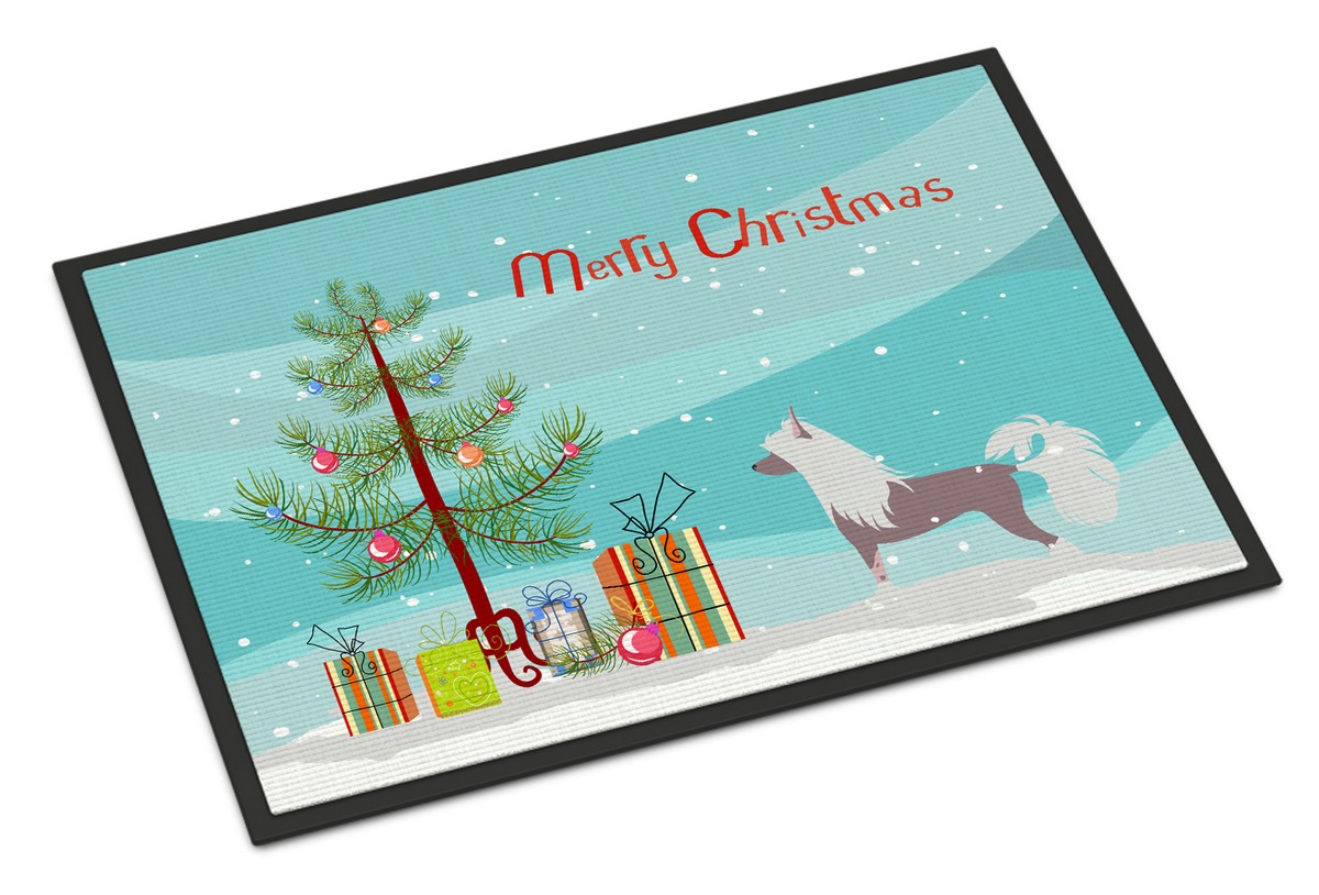 Chinese Crested Merry Christmas Tree Indoor or Outdoor Mat - 24 x 36