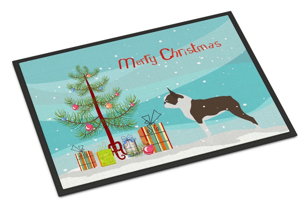 Boston Terrier Merry Christmas Tree Indoor or Outdoor Mat, 24 x 36