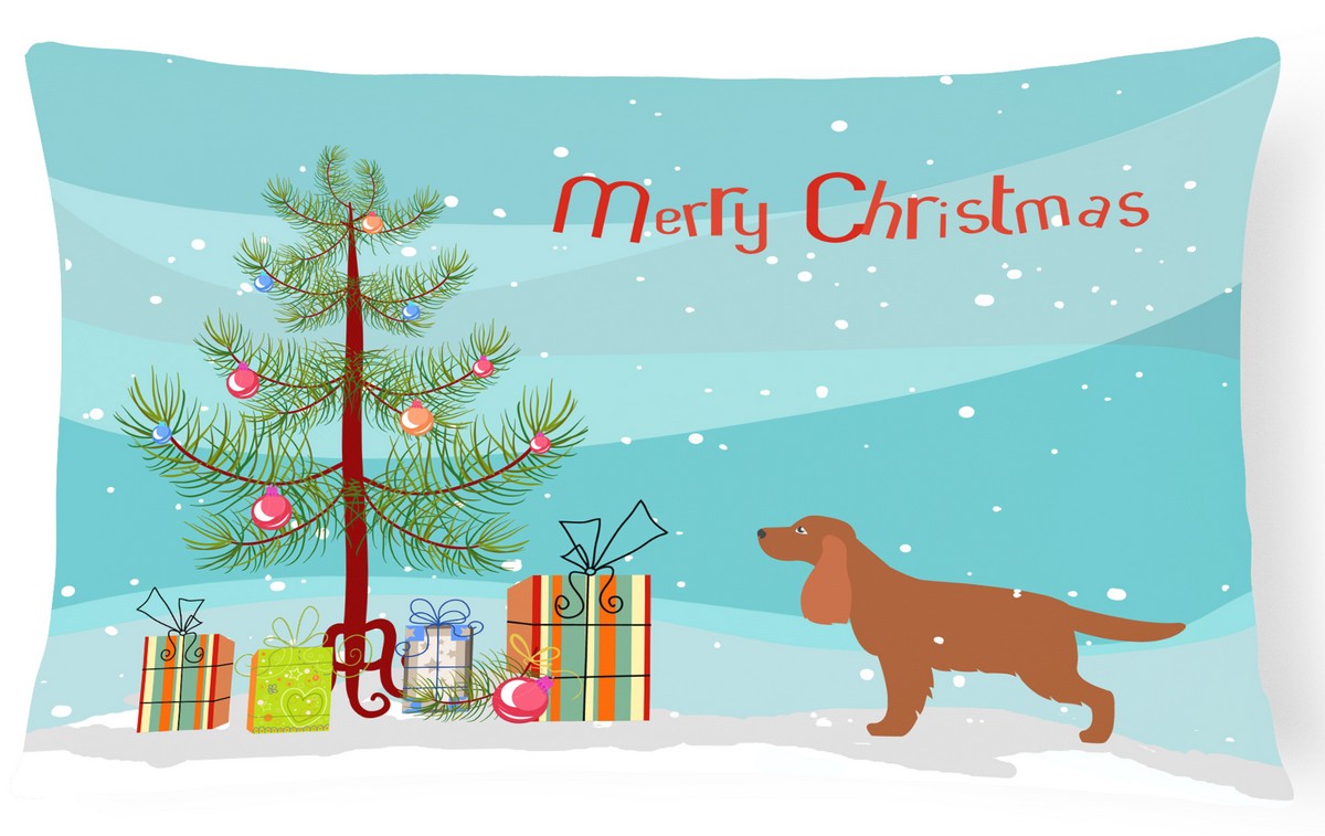 BB2930PW1216 English Cocker Spaniel Merry Christmas Tree Canvas Fabric Decorative Pillow