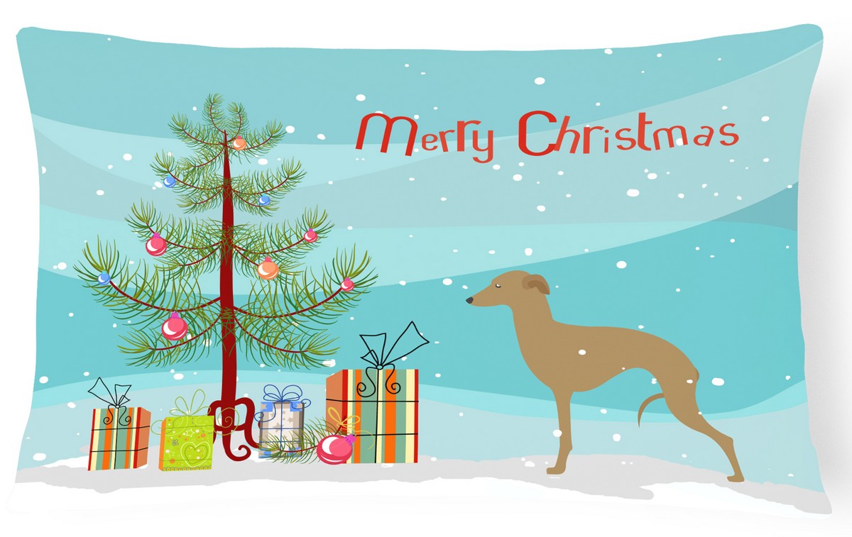 Italian Greyhound Merry Christmas Tree Canvas Fabric Decorative Pillow