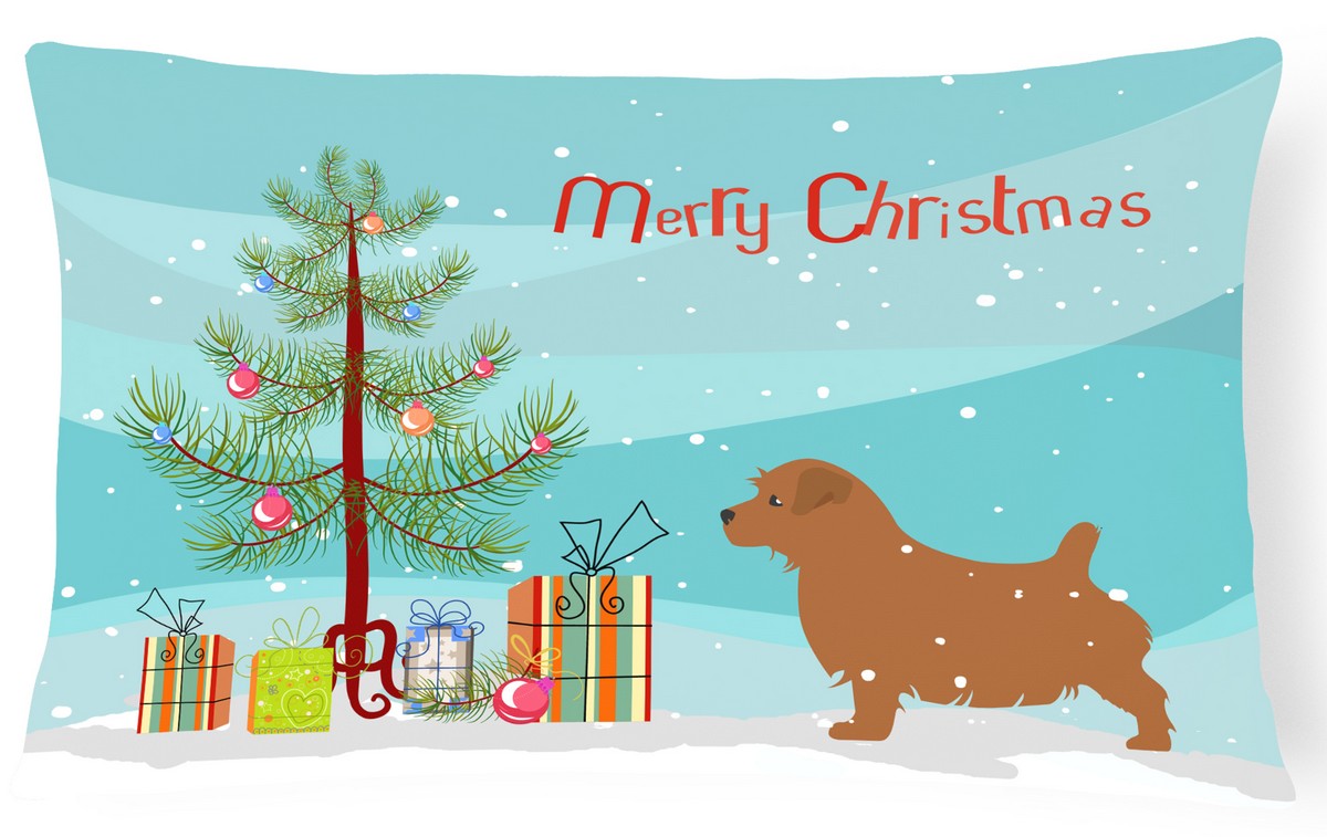 Norfolk Terrier Merry Christmas Tree Canvas Fabric Decorative Pillow