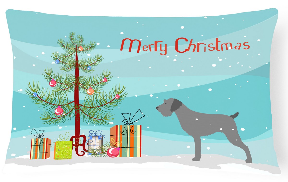 German Wirehaired Pointer Merry Christmas Tree Canvas Fabric Decorative Pillow