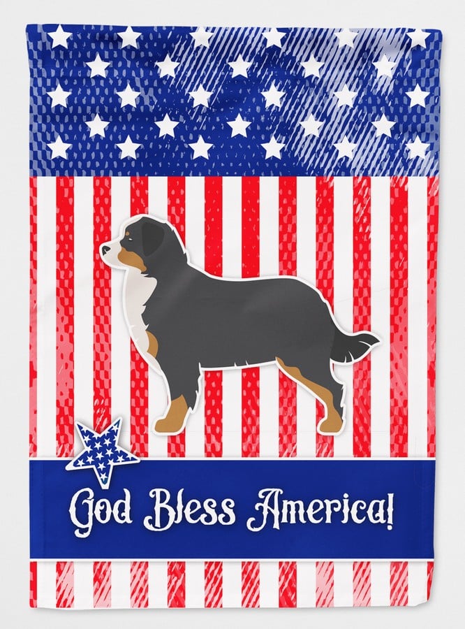 BB3319GF USA Patriotic Bernese Mountain Dog Flag Garden Size