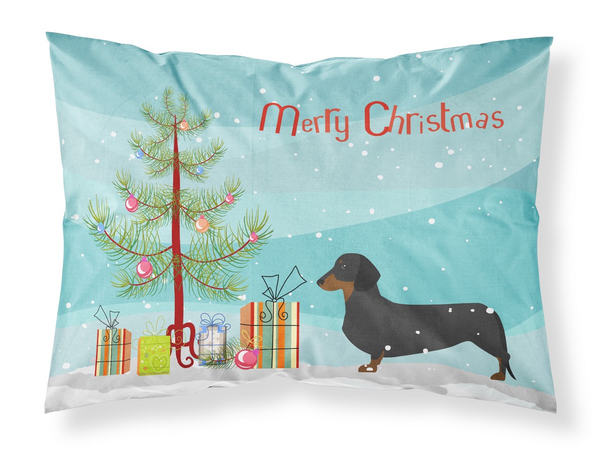 BB2900PILLOWCASE Dachshund Merry Christmas Tree Fabric Standard Pillowcase