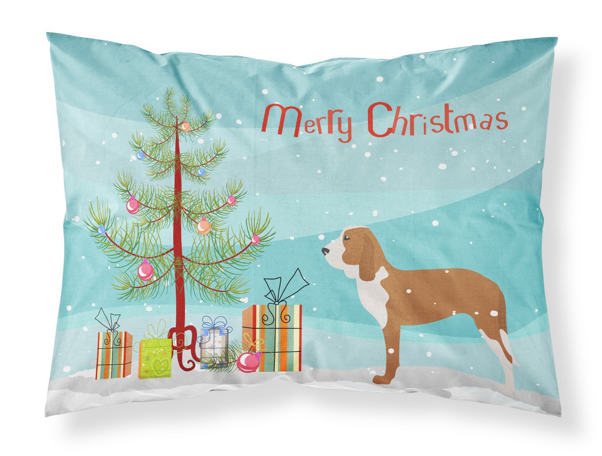Spanish Hound Merry Christmas Tree Fabric Standard Pillowcase