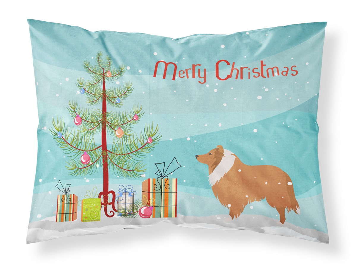 Collie Dog Merry Christmas Tree Fabric Standard Pillowcase