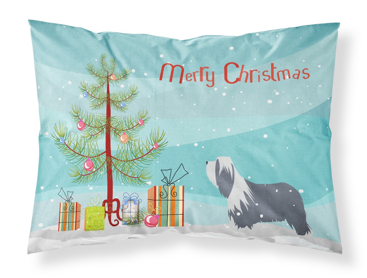 Bearded Collie Dog Merry Christmas Tree Fabric Standard Pillowcase