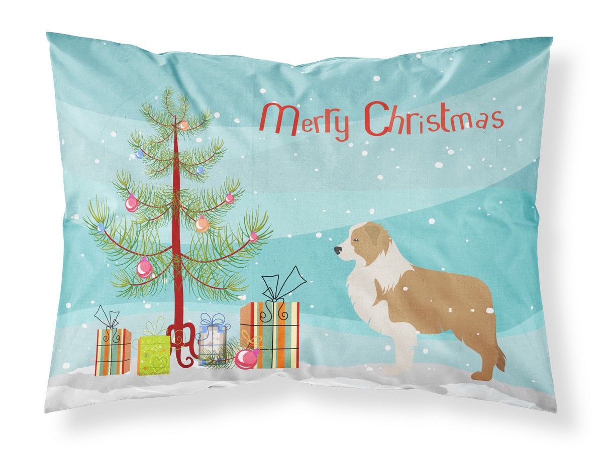 Red Border Collie Merry Christmas Tree Fabric Standard Pillowcase