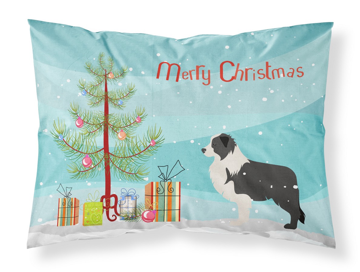 BB2941PILLOWCASE Black Border Collie Merry Christmas Tree Fabric Standard Pillowcase