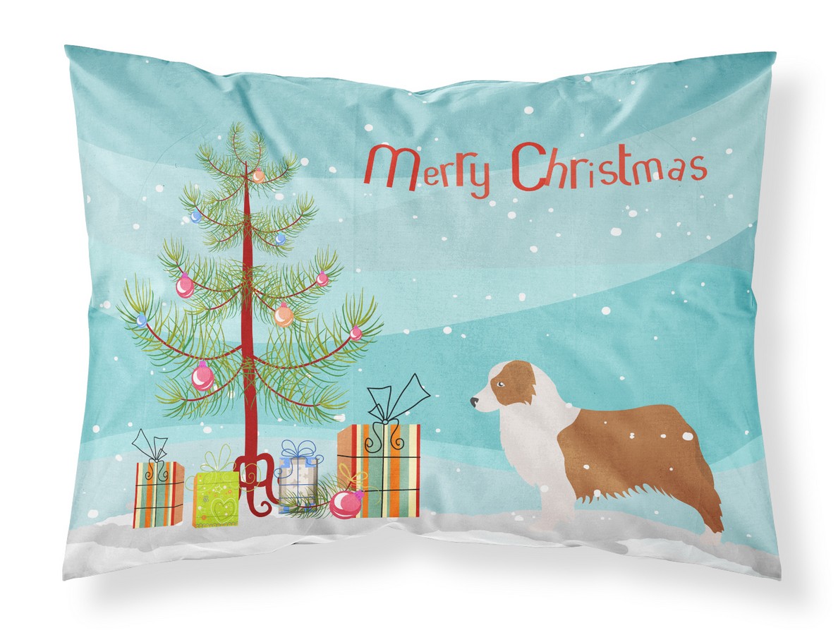 Australian Shepherd Dog Merry Christmas Tree Fabric Standard Pillowcase