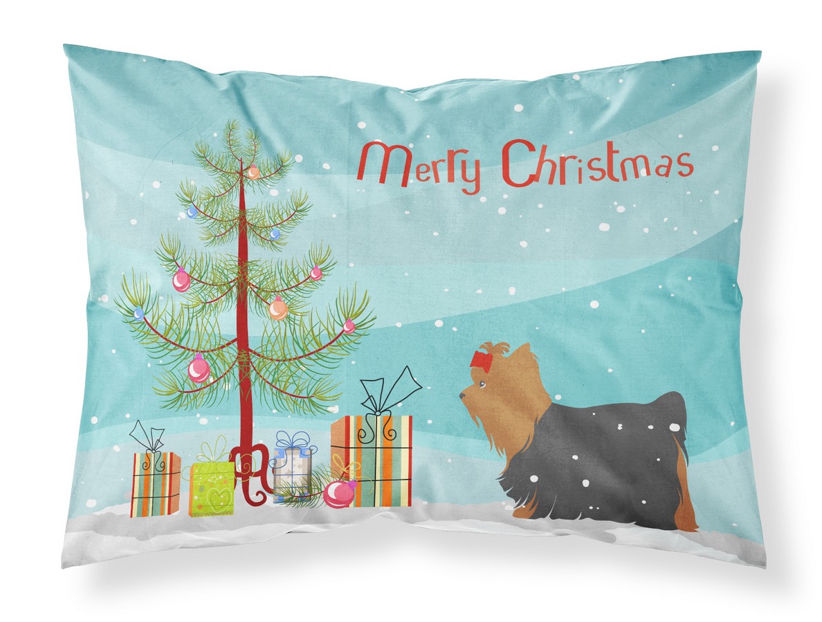BB2952PILLOWCASE Yorkshire Terrier Yorkie Merry Christmas Tree Fabric Standard Pillowcase