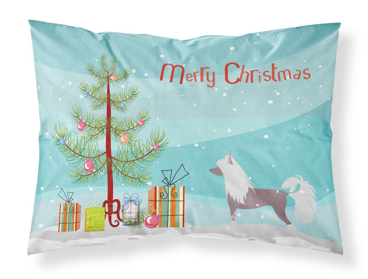 Chinese Crested Merry Christmas Tree Fabric Standard Pillowcase