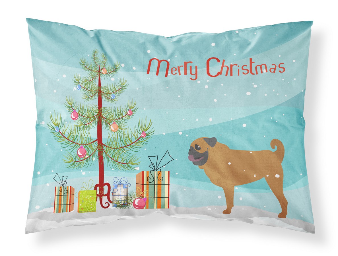 Pug Merry Christmas Tree Fabric Standard Pillowcase