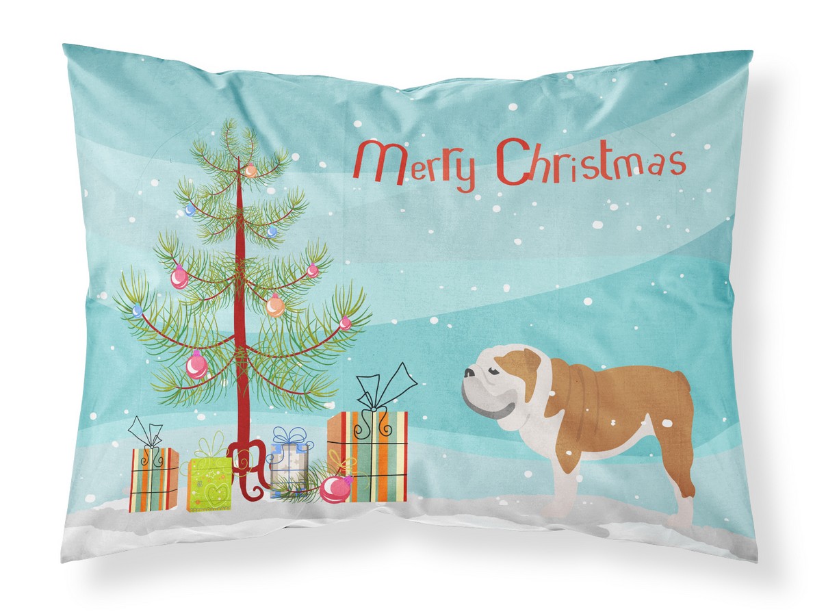 English Bulldog Merry Christmas Tree Fabric Standard Pillowcase
