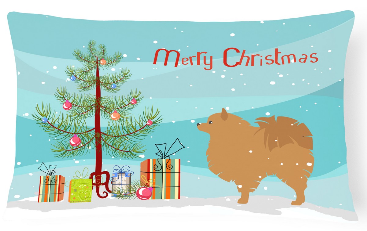 Pomeranian Merry Christmas Tree Canvas Fabric Decorative Pillow