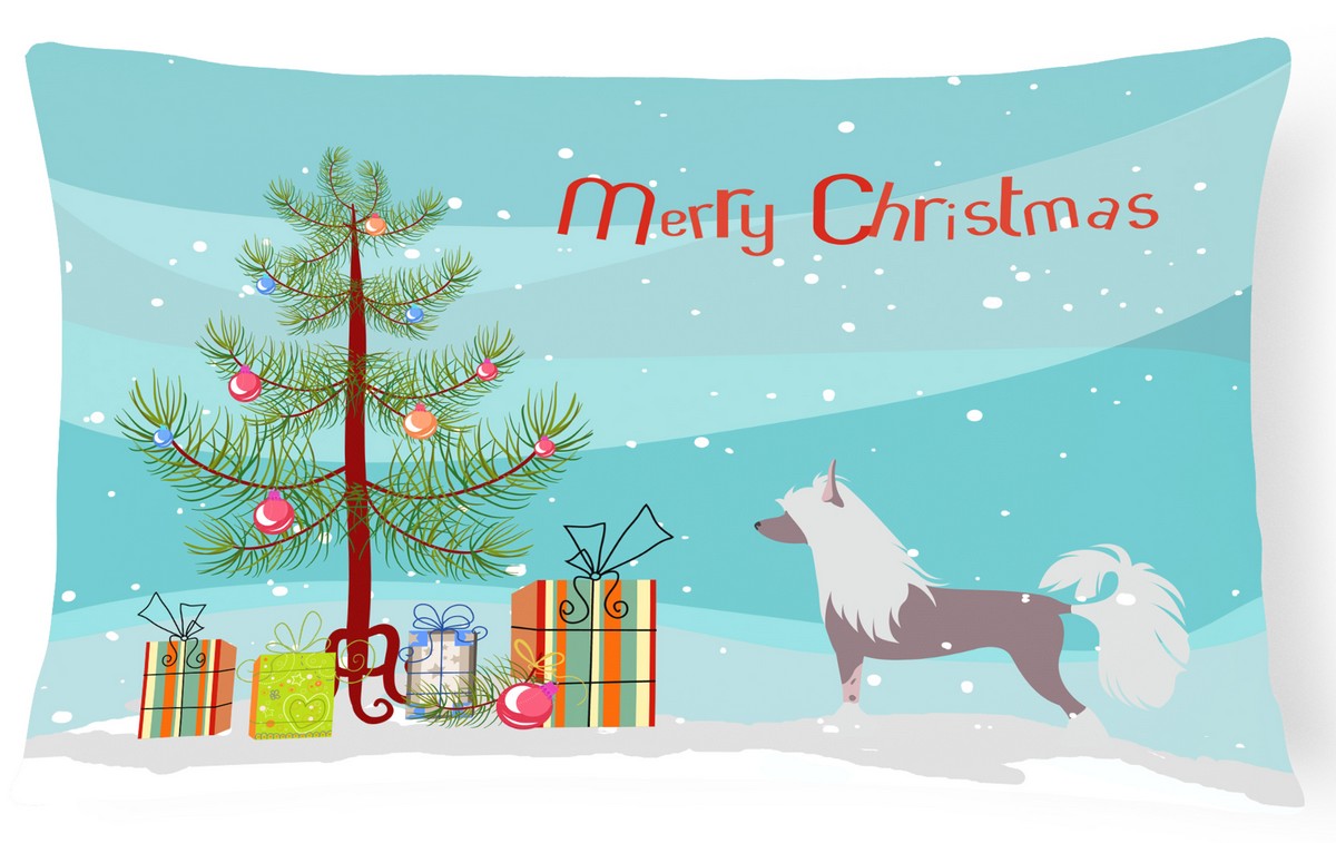 Chinese Crested Merry Christmas Tree Canvas Fabric Decorative Pillow