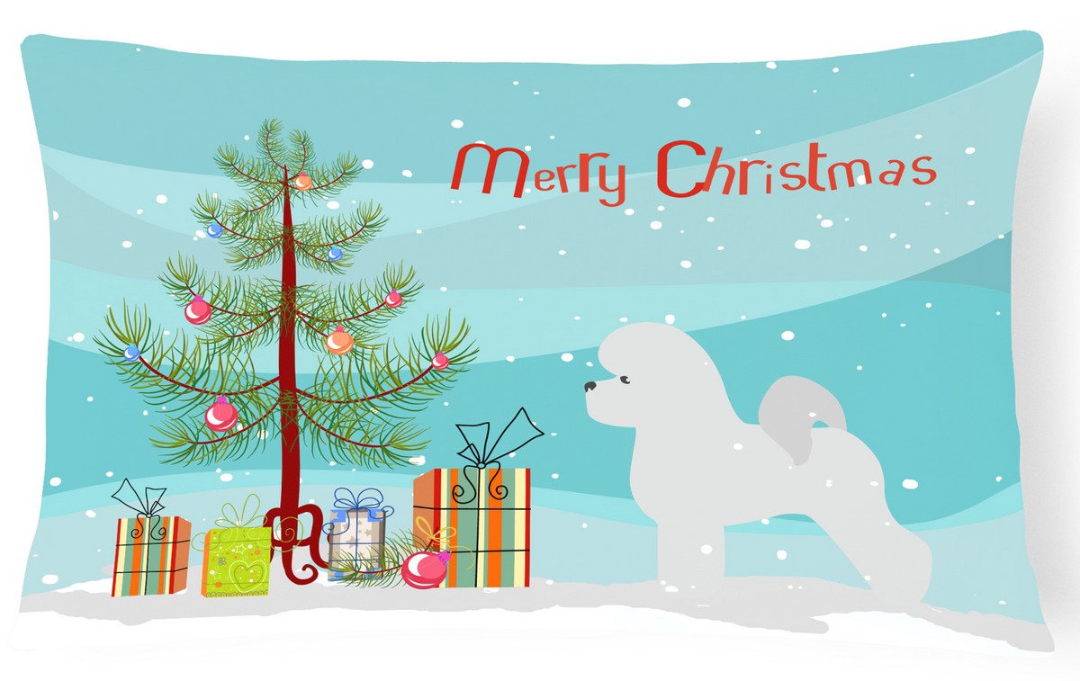 Bichon Frise Merry Christmas Tree Canvas Fabric Decorative Pillow