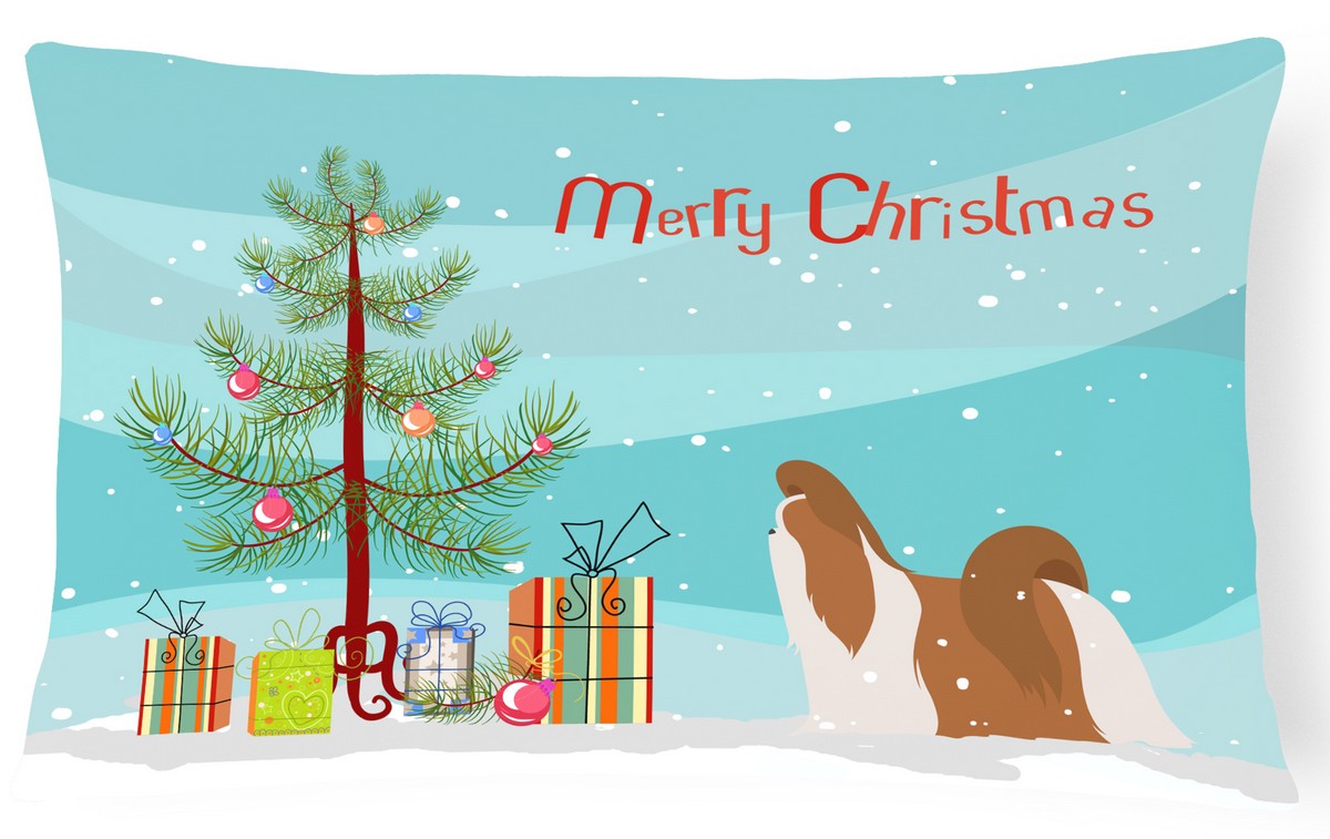 Shih Tzu Merry Christmas Tree Canvas Fabric Decorative Pillow