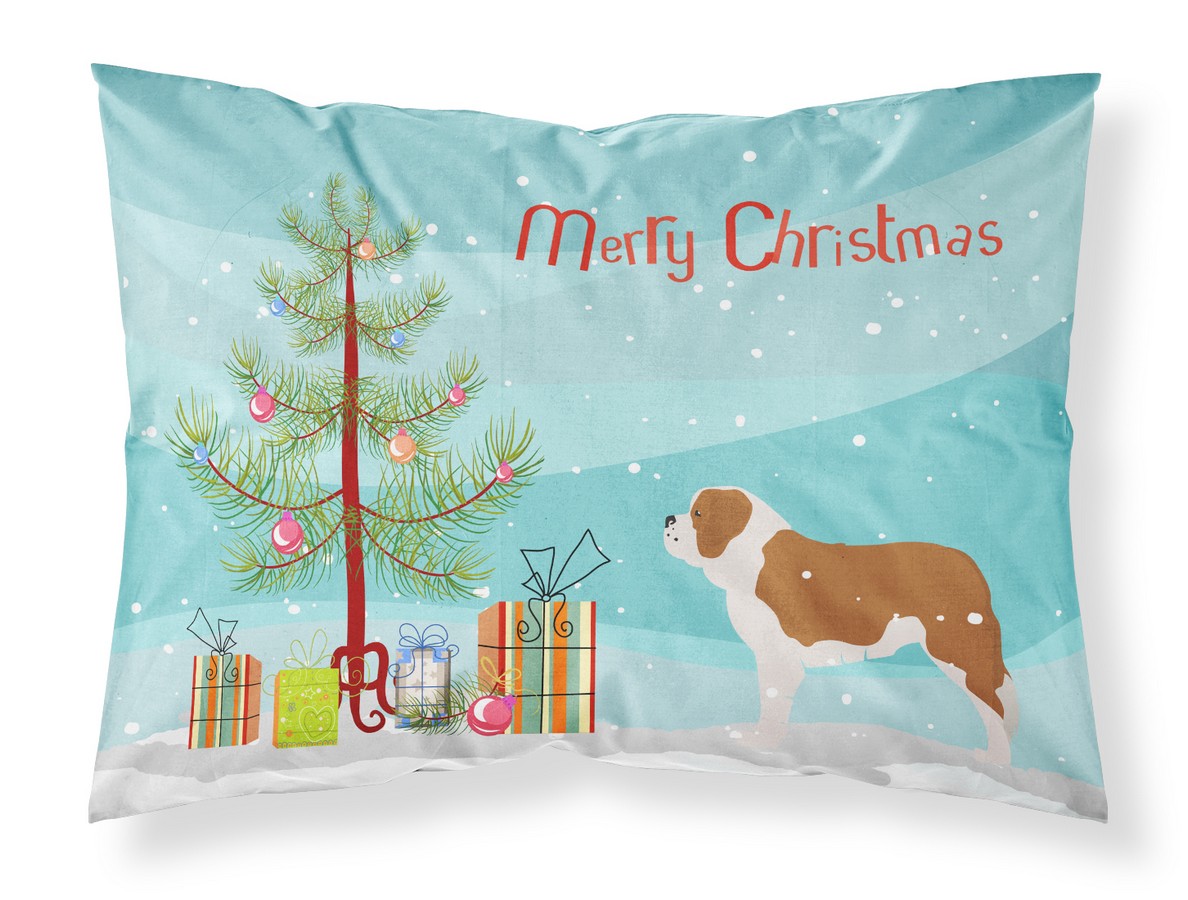 BB2994PILLOWCASE Saint Bernard Merry Christmas Tree Fabric Standard Pillowcase